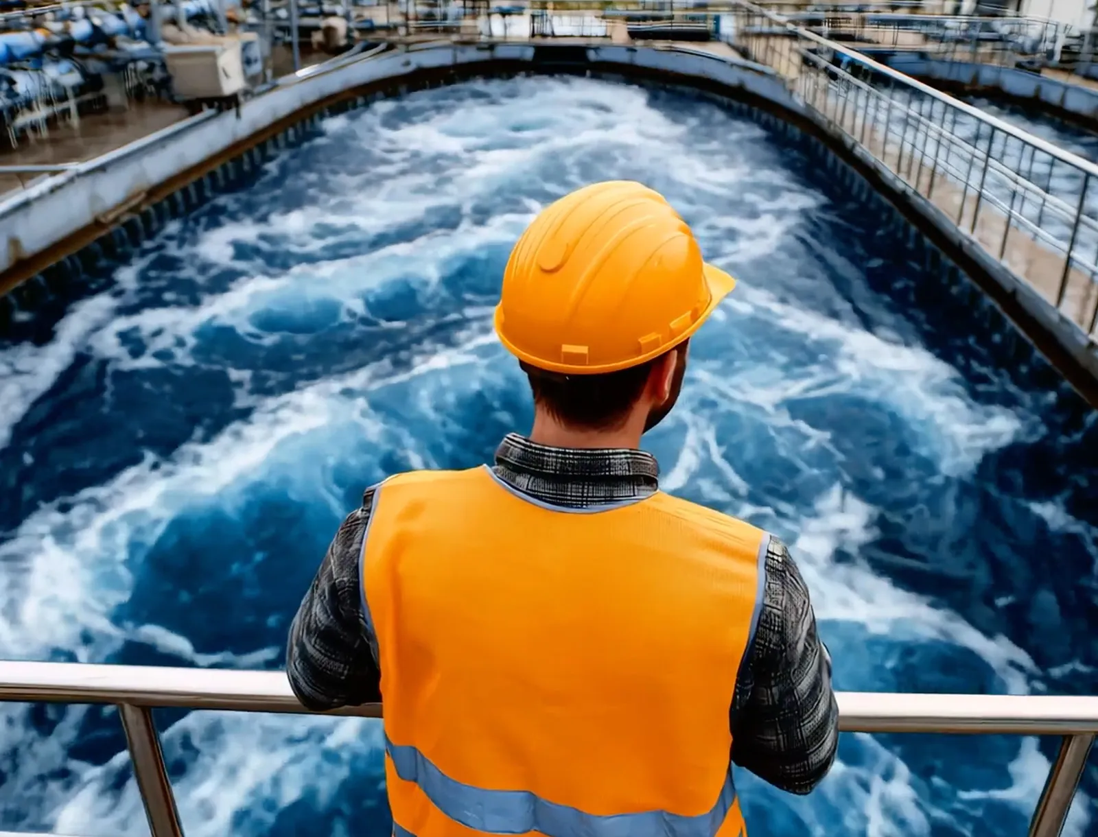 Arbeiter an einer Wasseraufbereitungsanlage